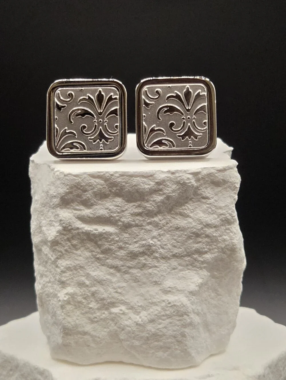 Silver Fleur-de-Lis Stainless Steel Cufflinks for Men